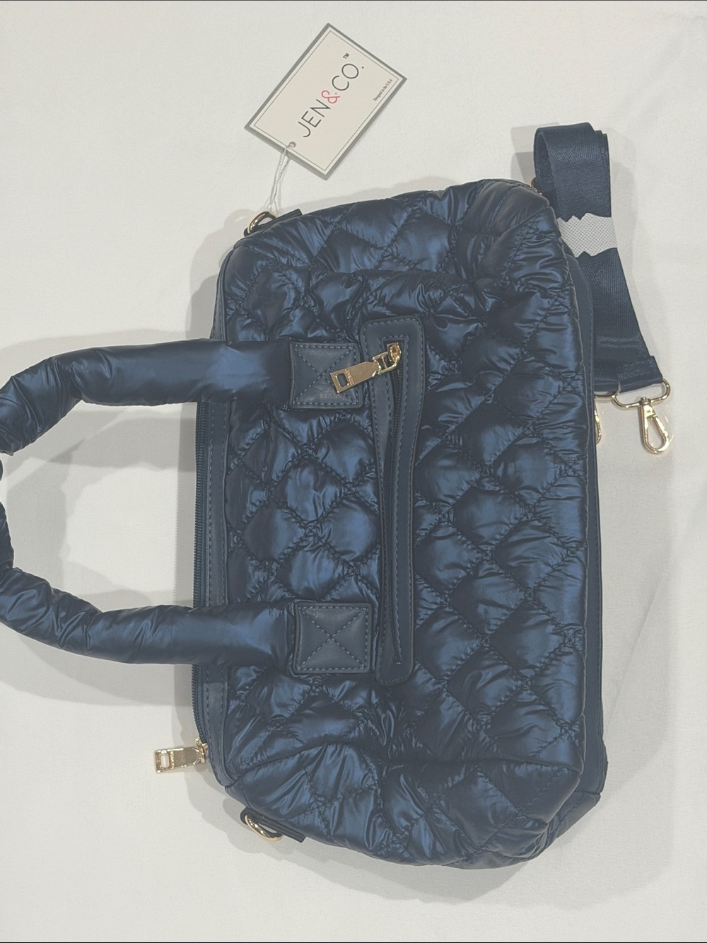 Quilted Puffer Satchel Handbag - Black